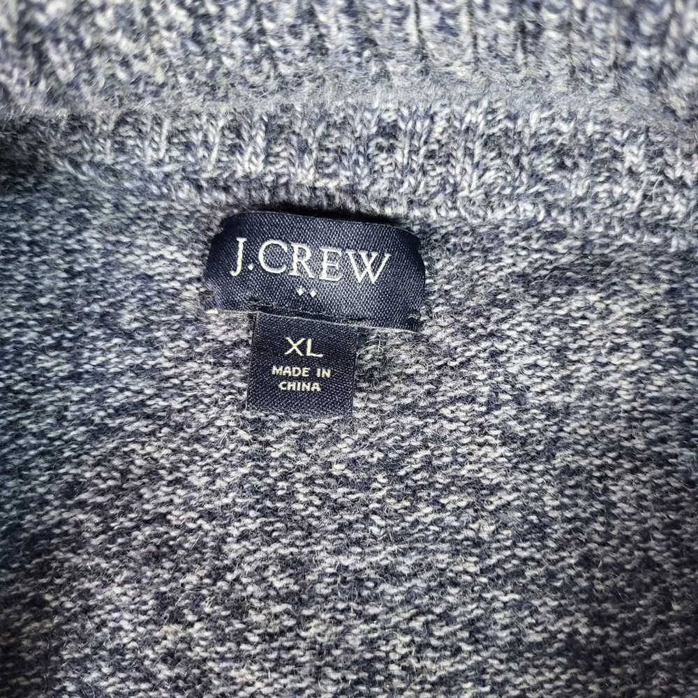 J. Crew Mens XL Blue Marled Shawl Collar Button Pullover Sweater Lambs Wool Mix